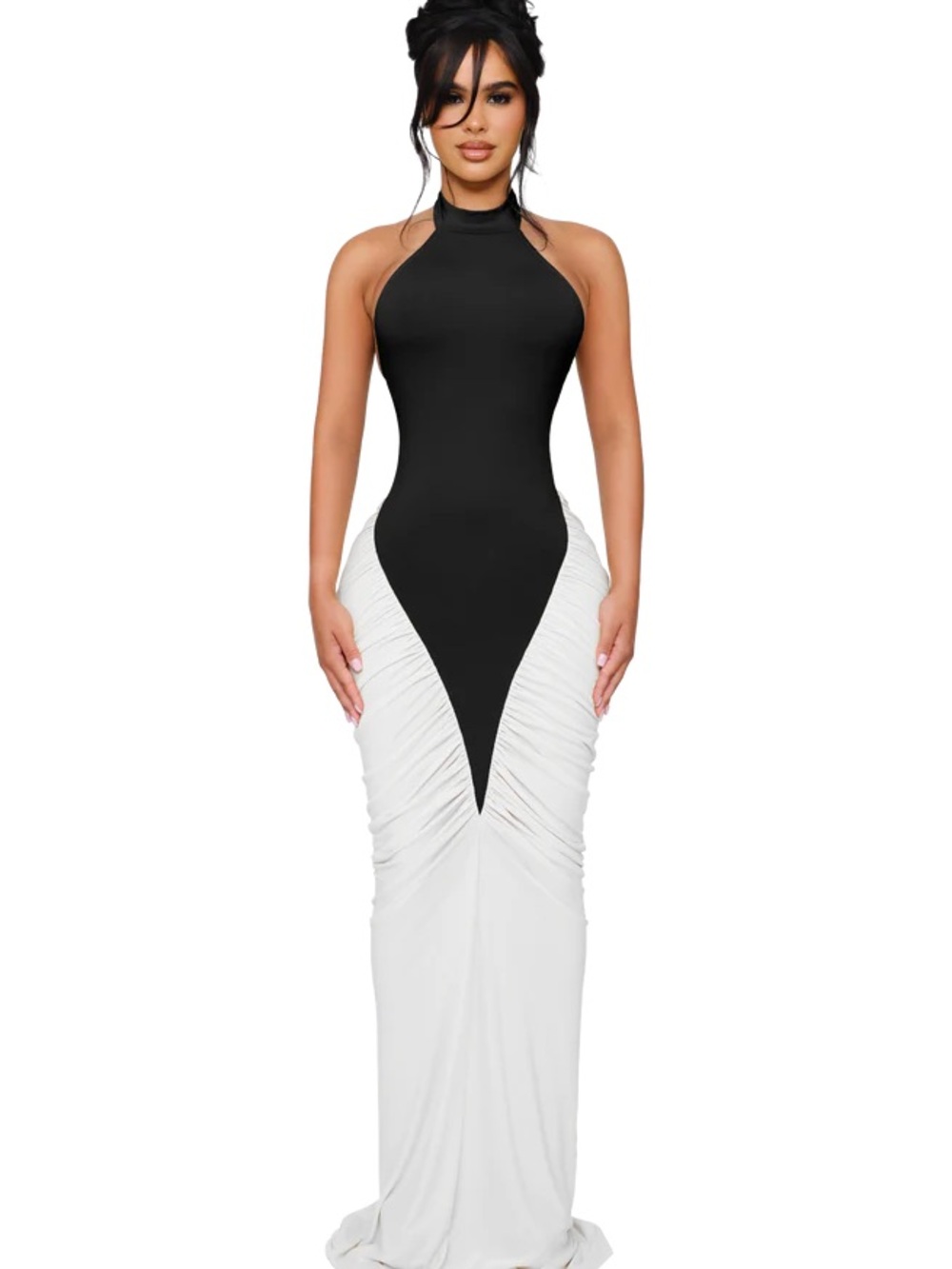 Coucoo Ora Halter Maxi Dress Two-Tone Black and White
